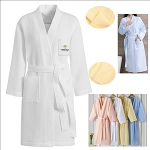 100% Cotton Hotel Bathrobe Kimono Waffle Weave Bath Robe